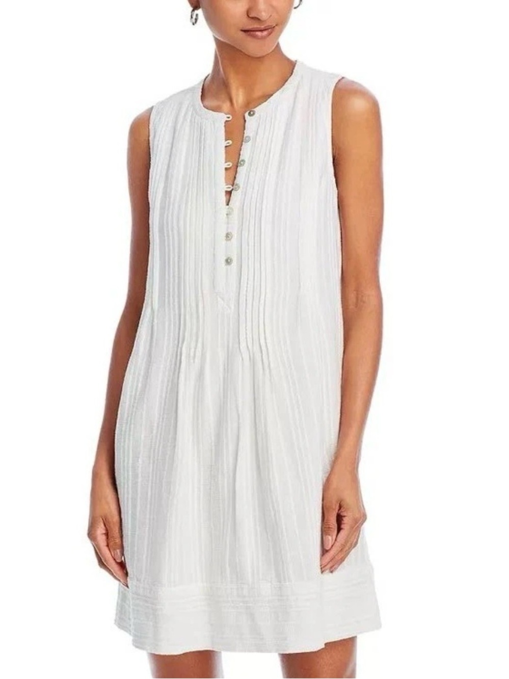 Faherty Isha White Sleeveless Pintuck Shift Mini Dress